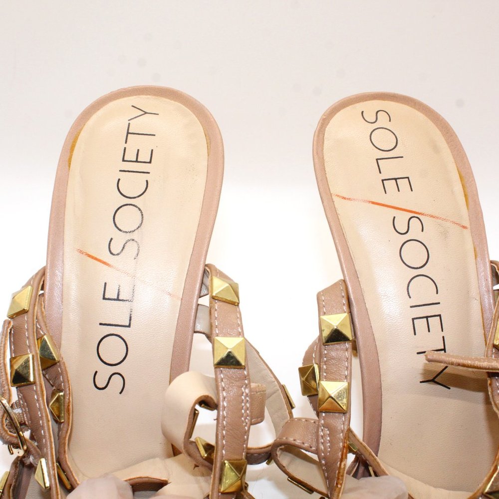 Sole Society Sz 9M Fashion Leather Studs High Heel Ankle Strap Gladiator Sandals - Picture 10 of 12